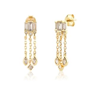 Dangle Stud Zircon Diamond Yellow Gold over Sterling Silver Shapes Dainty